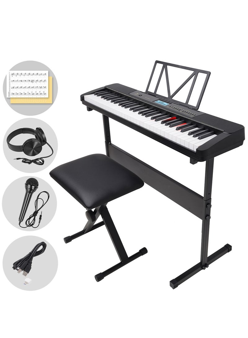 Mike Music 61-Key Simulation Keyboard Piano with Light-Up Keys | Full Beginner Set with OTG Connection App Control, USB-MIDI, Stand, Bench, Sticker, Mic & Headphones  - Image 1