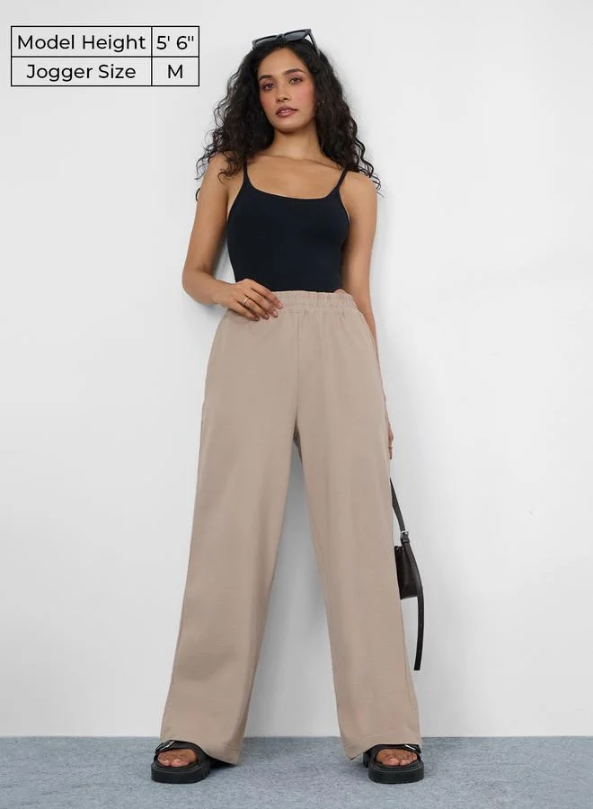 The Souled Store Brown Solid Flared Leg Joggers