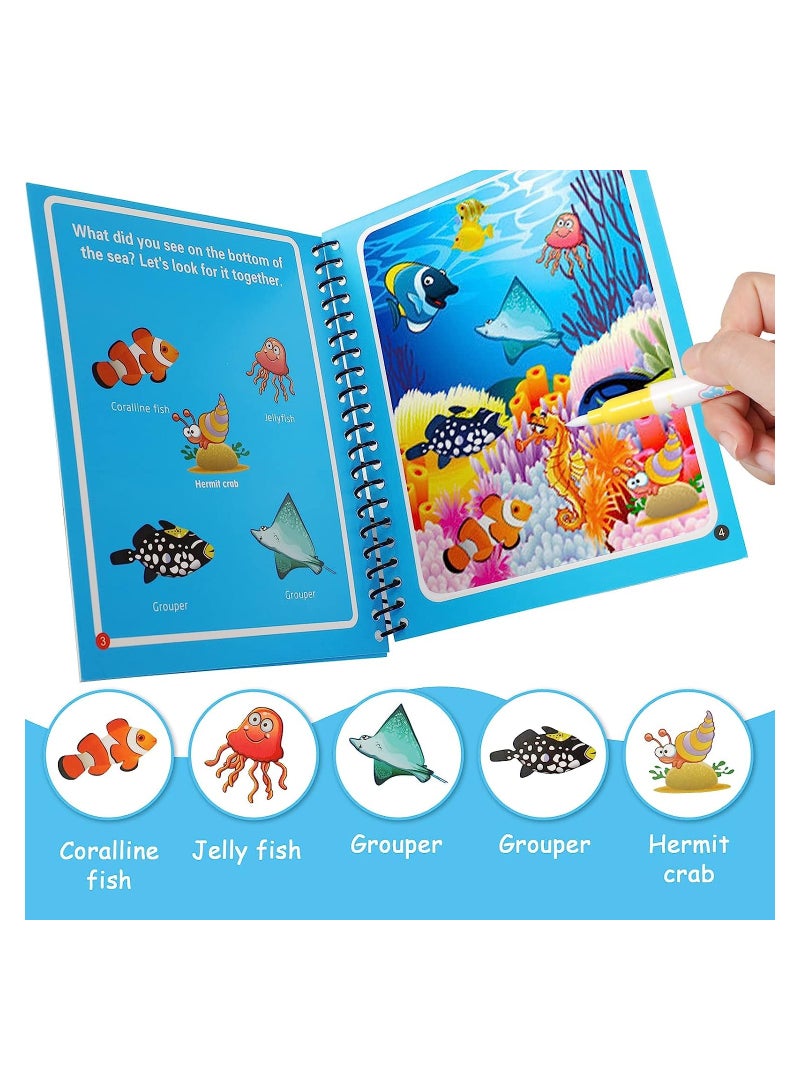 Excefore Watercolor Picture Books Water Coloring Magic Book Toddlers Kids Reusable Painting Unicorn Animal Cartoon Coloring Book Boys Girls Educational Learning Toys Gifts(4 Pack) - Image 3