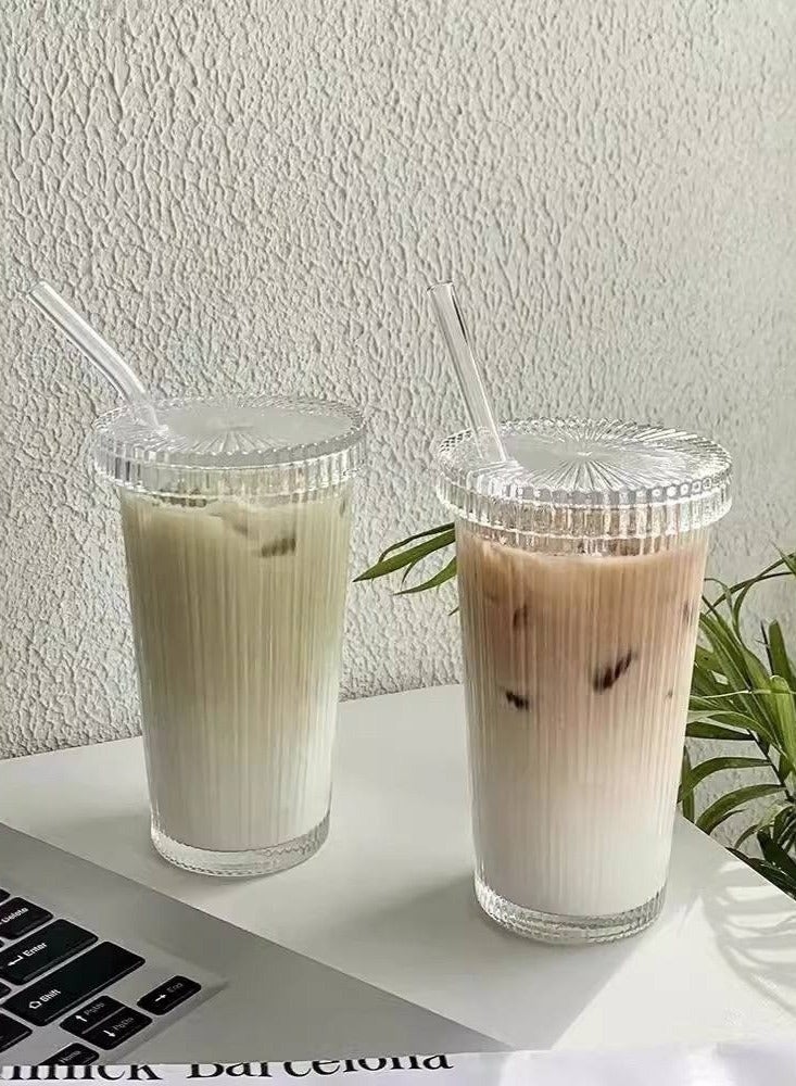 Happy Home Crystal Iced Coffee Cup, 420ml capacity, with a lid that can be used as a coaster – a luxurious glass cup for cold drinks, iced coffee, and smoothies – elegant, transparent, heat-resistant design, and easy to clean – a versatile glass coffee cup for travel, home, and office. - Image 1