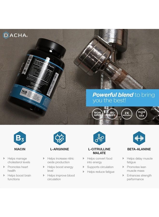DACHA Premium L Arginine Pills 1920 MG - 120 VCAPS AAKG Nitric Oxide Precursor, L-Citrulline HCL, Beta Alanine, Essential Amino Acids for Energy, Muscle Growth, Heart Health, Vascularity & Stamina  - Image 5