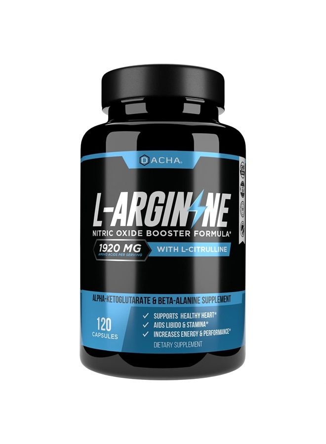 DACHA Premium L Arginine Pills 1920 MG - 120 VCAPS AAKG Nitric Oxide Precursor, L-Citrulline HCL, Beta Alanine, Essential Amino Acids for Energy, Muscle Growth, Heart Health, Vascularity & Stamina  - Image 1