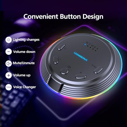 LIANGSTAR Gaming USB Microphone with 5 Voice Changes, Mute Button, Desktop Podcast Mic, Volume Control, RGB Condenser Computer Microphone for PC Gamer, YouTube, Streaming, Conference, Class - Image 3