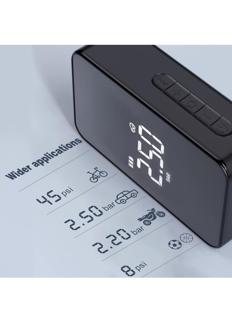 Tire Inflator Portable Air Compressor, Digital Display Tires Inflatable Air Compressor, Type C Charging, Led Light and Accurate Pressure Readings for Bicycle, E Bike, Car, Motorbike, ball - Image 2