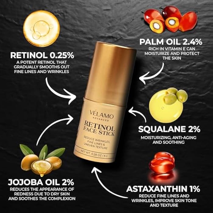 VELAMO ADVANCED Retinol Face Stick: Reduce Fine Lines Wrinkles and Uneven Texture - Retinol Cream for Face Anti Wrinkle Anti Aging - 0.28 OZ/8g - Image 4