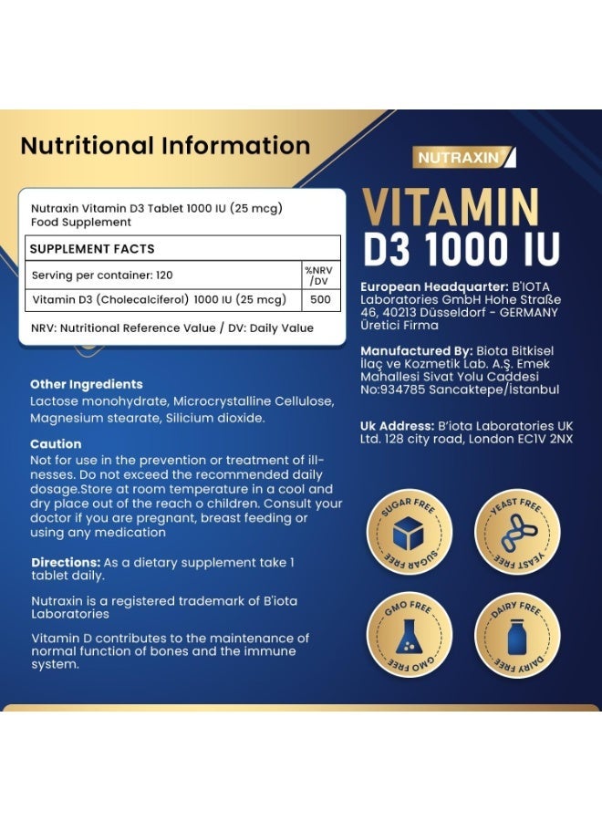 نوتركسين مكمل غذائي نيوتراكسين فيتالز فيتامين د3 1000 وحدة دولية (25 ميكروغرام)، 120 قرصًا - Image 5