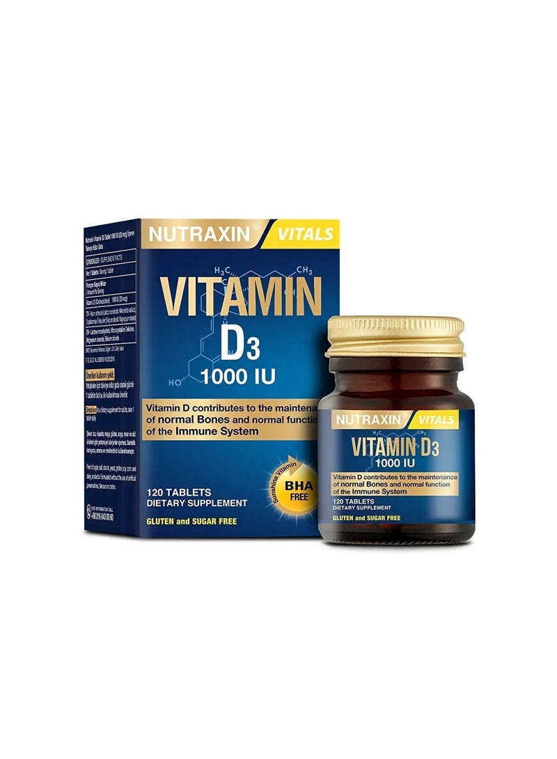 Nutraxin Vitals Vitamin D3 1000Uı(25Mcg) Food Supplement, 120 Tablets - Image 1