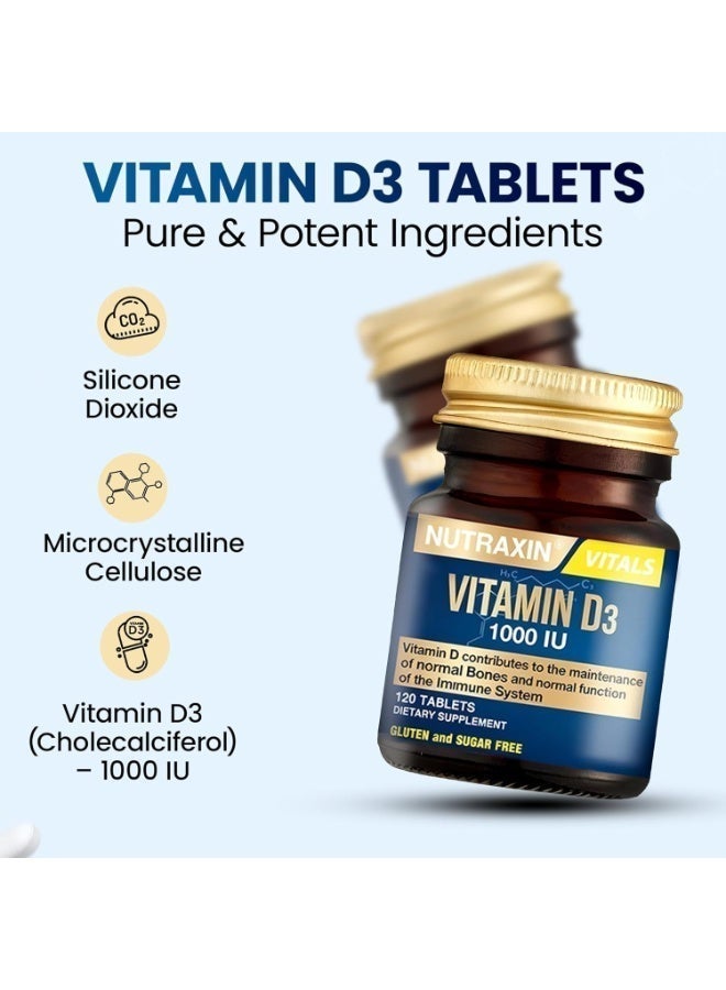 Nutraxin Vitals Vitamin D3 1000Uı(25Mcg) Food Supplement, 120 Tablets - Image 3