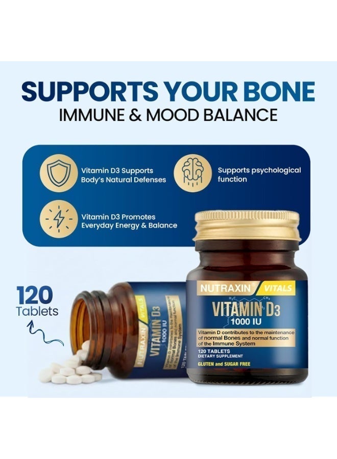 Nutraxin Vitals Vitamin D3 1000Uı(25Mcg) Food Supplement, 120 Tablets - Image 2