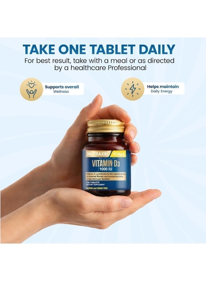 Nutraxin Vitals Vitamin D3 1000Uı(25Mcg) Food Supplement, 120 Tablets - Image 5