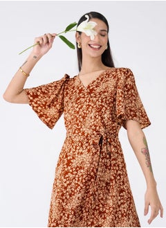 Salt Attire Elegant Floral Flutter Sleeve Dress in Brown Floral Print with V-Neckline – Perfect for Any Occasion and Machine Washable for Effortless Style and Easy Care - pzsku/ZE04062847901792E040CZ/45/_/1732522910/5d95dff2-6d02-4645-a23a-8cd121657bc8