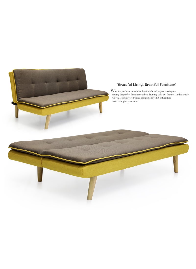 Multi Home Furniture Modern Design MH-111SB-Brown & yellow OR 3 Seater Sofa Soft fabric 3-Seater Sofa,Made of finiest fabirc sofa AND wooden legs cum bed is Foldable Futon Bed for Living Room –(BROWN & yellow)  - Image 1