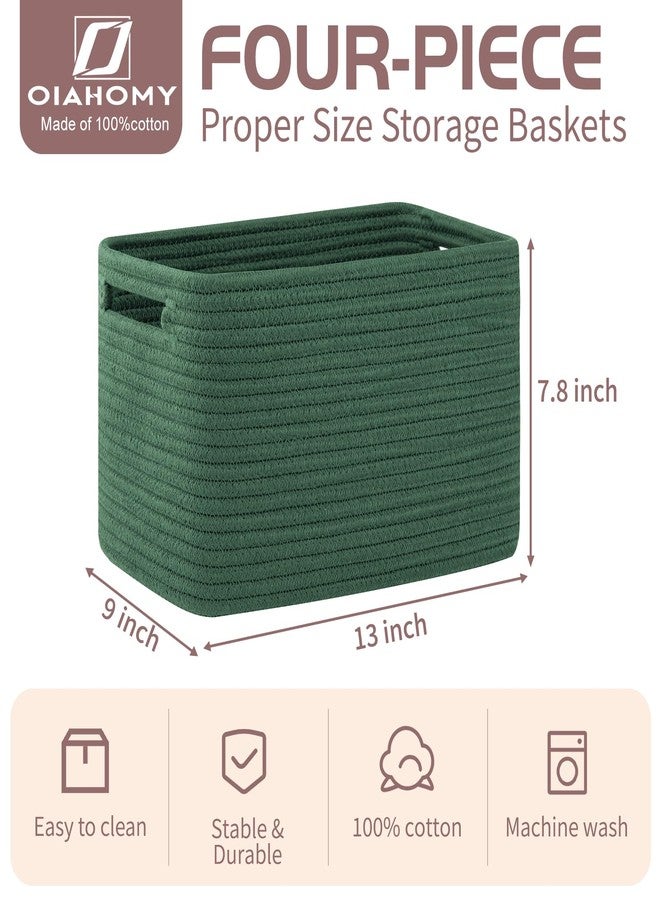 OIAHOMY 4 Pack Storage Baskets for Organizing, Cube Storage Bins for Shelves, Rectangle Storage Baskets With Handles, Woven Baskets for Storage, 12.7''Lx9''Wx7.8''H, Green - Image 2