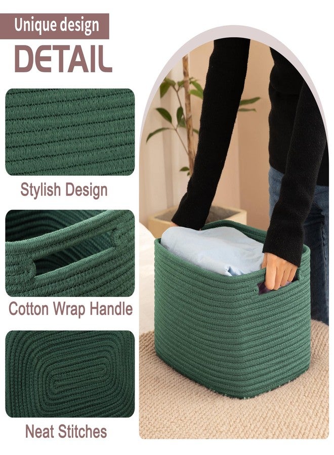 OIAHOMY 4 Pack Storage Baskets for Organizing, Cube Storage Bins for Shelves, Rectangle Storage Baskets With Handles, Woven Baskets for Storage, 12.7''Lx9''Wx7.8''H, Green - Image 3