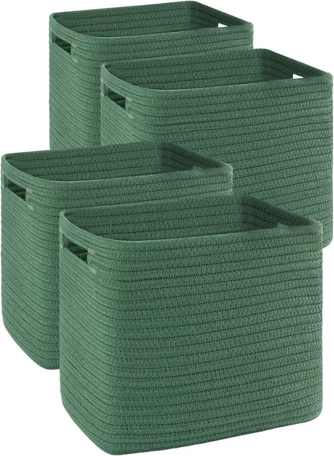 OIAHOMY 4 Pack Storage Baskets for Organizing, Cube Storage Bins for Shelves, Rectangle Storage Baskets With Handles, Woven Baskets for Storage, 12.7''Lx9''Wx7.8''H, Green - Image 1