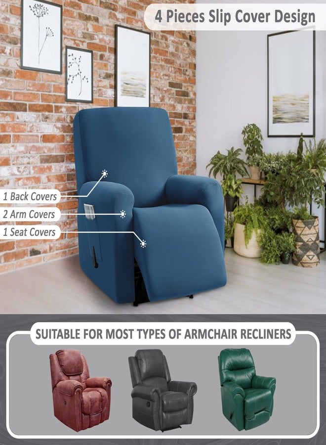ULTICOR Jacquard Design, 4-Piece, 1 Seat Recliner Cover, Reclining Chair Covers for 1 Cushion Reclining Sofa, Single Seat Recliner Couch Cover, Washable (Blue, Single Recliner Cover) - Image 5