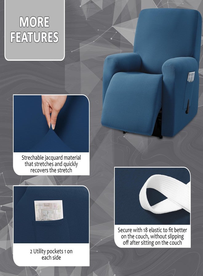 ULTICOR Jacquard Design, 4-Piece, 1 Seat Recliner Cover, Reclining Chair Covers for 1 Cushion Reclining Sofa, Single Seat Recliner Couch Cover, Washable (Blue, Single Recliner Cover) - Image 3