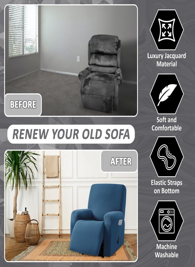 ULTICOR Jacquard Design, 4-Piece, 1 Seat Recliner Cover, Reclining Chair Covers for 1 Cushion Reclining Sofa, Single Seat Recliner Couch Cover, Washable (Blue, Single Recliner Cover) - Image 4