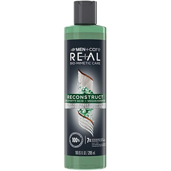 Dove MEN + CARE REAL BIO-MIMETIC CARE SHAMPOO FOR DAMAGED HAIR RECONSTRUCT SULFATE-FREE SHAMPOO WITH COCO FATTY ACID + VEGAN KERATIN 10OZ - Image 1