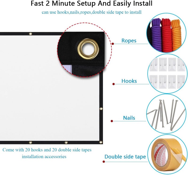 Mdbebbron 120 inch Projector Screen 16:9 Foldable Anti-Crease Portable Projector Movies Screens for Home Theater Outdoor Indoor Support Double Sided Projection - Image 3