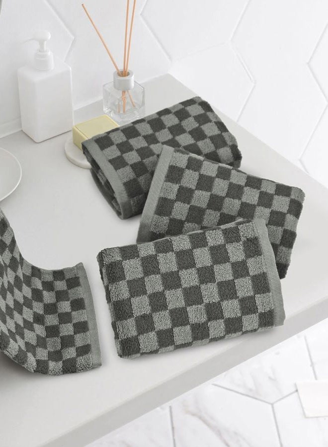 Jacquotha Soft Hand Towels 4 Pack, Grey Checkered Face Towel Set for Bathroom Kitchen, Decorative Quick Dry Towel 13x29 Inches - Image 2