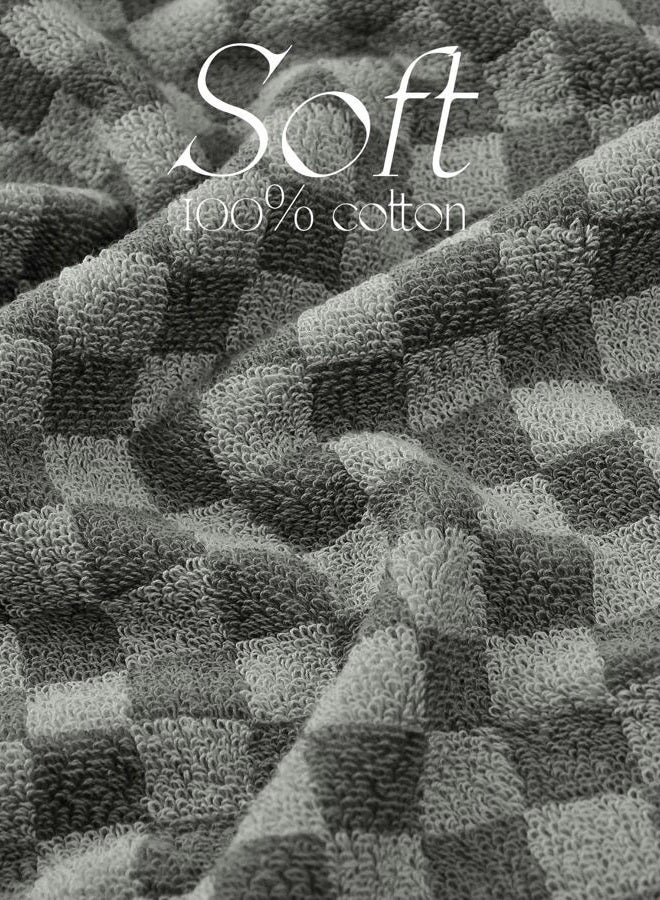 Jacquotha Soft Hand Towels 4 Pack, Grey Checkered Face Towel Set for Bathroom Kitchen, Decorative Quick Dry Towel 13x29 Inches - Image 4