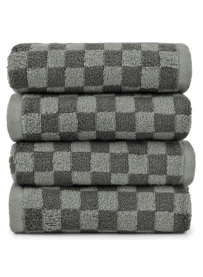 Jacquotha Soft Hand Towels 4 Pack, Grey Checkered Face Towel Set for Bathroom Kitchen, Decorative Quick Dry Towel 13x29 Inches - Image 1