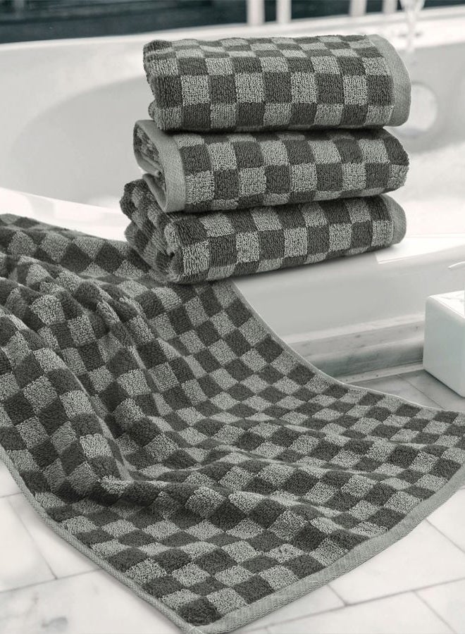 Jacquotha Soft Hand Towels 4 Pack, Grey Checkered Face Towel Set for Bathroom Kitchen, Decorative Quick Dry Towel 13x29 Inches - Image 5