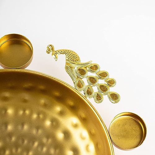 DecorTwist® Decorative Urli Bowl 2.5 Inch| Pack of 1 Metal Peacock Shape Handcrafted Bowl for Floating Flowers and Tea Light Candles Home and Office Wedding Diwali Decoration Items (Gold) - Image 5
