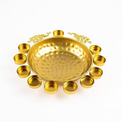 DecorTwist® Decorative Urli Bowl 2.5 Inch| Pack of 1 Metal Peacock Shape Handcrafted Bowl for Floating Flowers and Tea Light Candles Home and Office Wedding Diwali Decoration Items (Gold) - Image 4