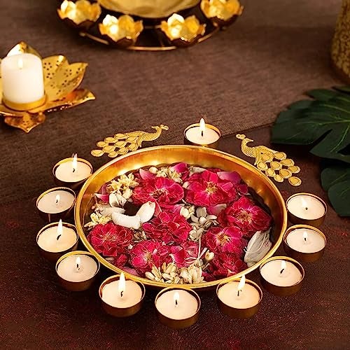 DecorTwist® Decorative Urli Bowl 2.5 Inch| Pack of 1 Metal Peacock Shape Handcrafted Bowl for Floating Flowers and Tea Light Candles Home and Office Wedding Diwali Decoration Items (Gold) - Image 1