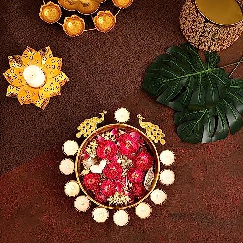 DecorTwist® Decorative Urli Bowl 2.5 Inch| Pack of 1 Metal Peacock Shape Handcrafted Bowl for Floating Flowers and Tea Light Candles Home and Office Wedding Diwali Decoration Items (Gold) - Image 3