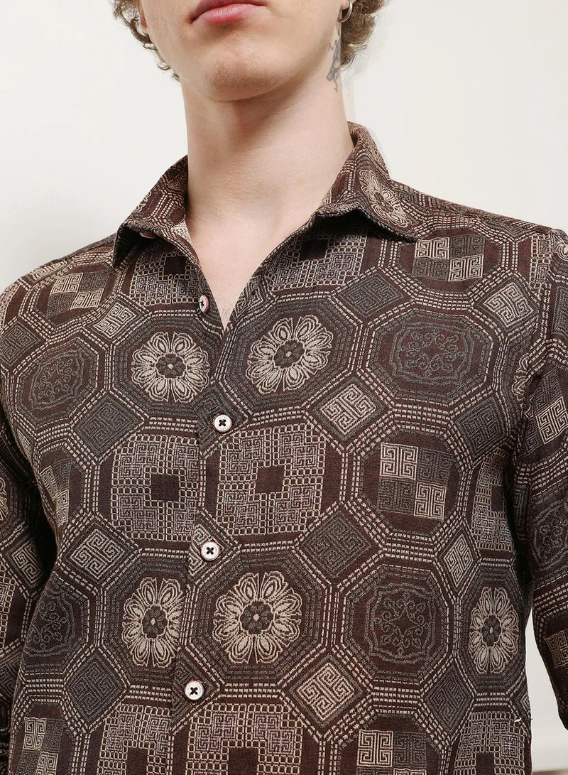Campus Sutra Men's Geometric Pattern Cotton Blend Full Sleeve Shirt