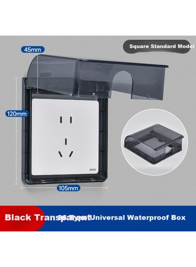 Oaks Aux 86 Switch Socket Panel Waterproof Cover Leakage Protection Bathroom Waterproof Box Bathroom Protection Cover Plug Water Barrier Box Square Black Transparent - Image 1