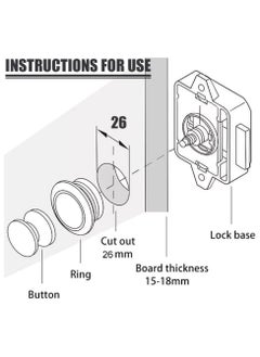 CMGTYYD 2PCS Push Button Latch Catch Drawer Replacement Keyless Door Lock Cupboard Door Motorhome Caravan Cabinet Knob Zinc Alloy Pop Up for 15-18mm Thickness Cabinet Boat Horsebox Camper Van RV  - Image 3