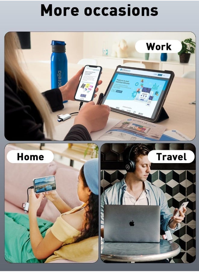 ماركة غير محددة - قارئ بطاقة SD، ذاكرة ميكرو SD/TF مع منفذ USB C ومنفذ USB 3.0 مزدوج لقراءة سريعة في نفس الوقت، متوافق مع الكمبيوتر PC ماك بوك برو/Air، آيفون 15/15 برو/برو ماكس آيباد برو سامسونج - Image 1