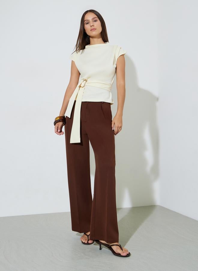Styli Beige Solid Gathered Details Sleeveless Wrap Top - Image 2