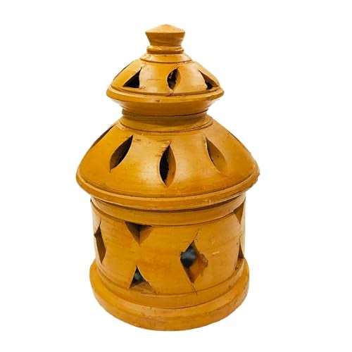 SHOPMEFAST Terracotta Earthenware Diya with Lid, Handcrafted Decorative Jaali/Jharokha Diwali Diya for Home Decoration (Size : 5x7 Inches, Natural) - Image 3