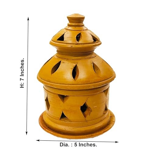 SHOPMEFAST Terracotta Earthenware Diya with Lid, Handcrafted Decorative Jaali/Jharokha Diwali Diya for Home Decoration (Size : 5x7 Inches, Natural) - Image 5