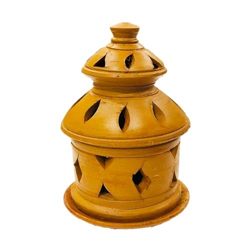 SHOPMEFAST Terracotta Earthenware Diya with Lid, Handcrafted Decorative Jaali/Jharokha Diwali Diya for Home Decoration (Size : 5x7 Inches, Natural) - Image 1