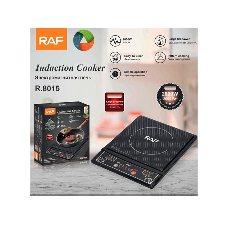 Portable Induction Cooker, Electric Cooktop with Scratch-Resistant Ceramic Plate For Home Dorm Office, Pattern Cooking, Easy to Clean 2000W R.8015  Black - Image 2
