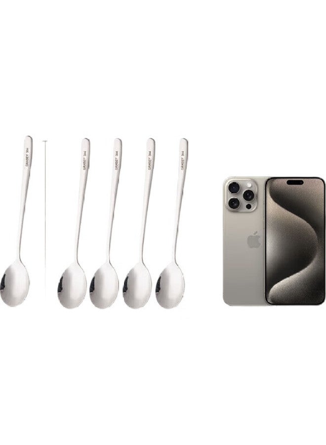 GRASEY 304 Stainless Steel Spoon Eating Soup Spoon Soup Spoon Household Table Spoon Long Handle Ladle Large Size 5-Pack Gy7583 - Image 3