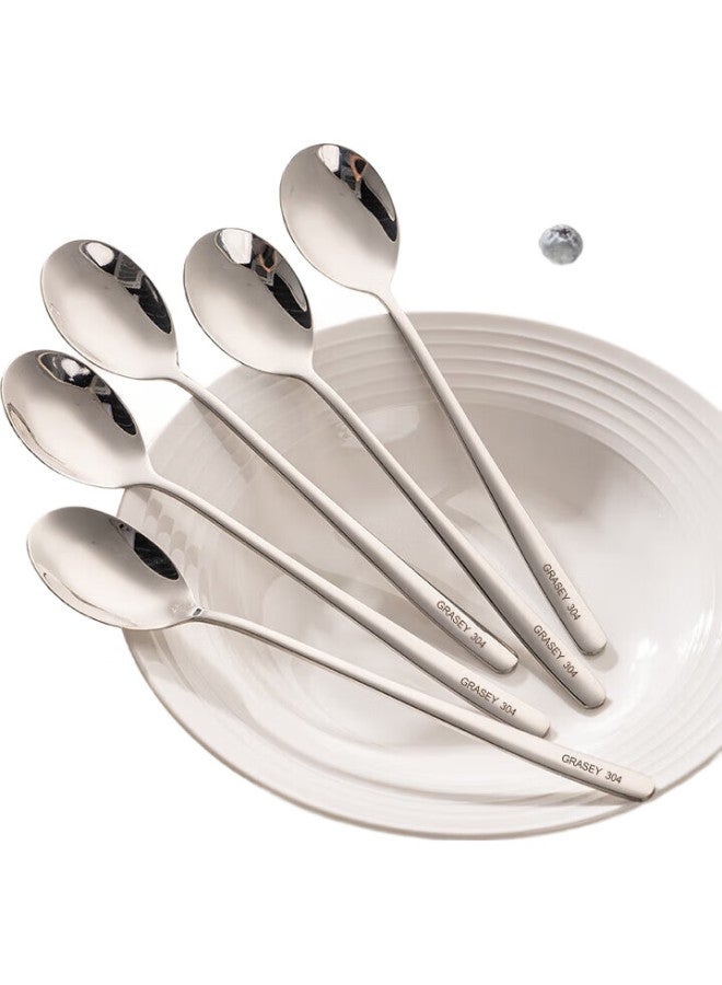 GRASEY 304 Stainless Steel Spoon Eating Soup Spoon Soup Spoon Household Table Spoon Long Handle Ladle Large Size 5-Pack Gy7583 - Image 2