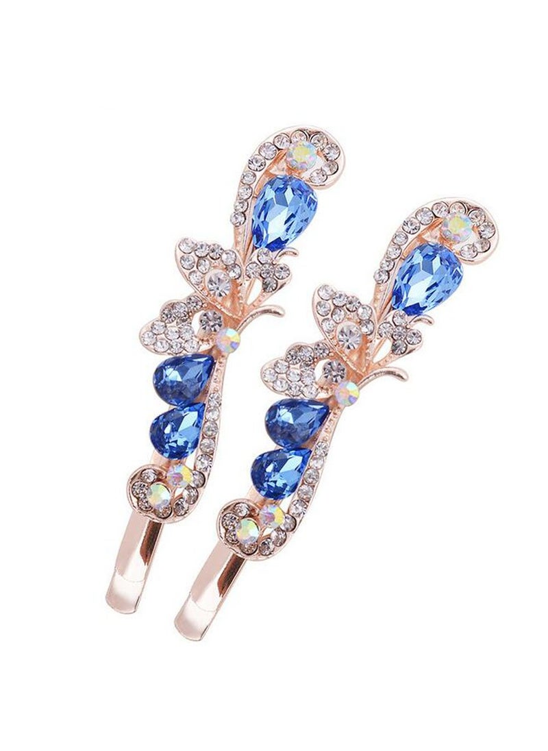 Suoirblss 2PCS Rhinestone Flower Hair Clips Butterfly Graphics Hairpin Side Clip Bobby Pin Hair Accessories for Women Lady Blue 
