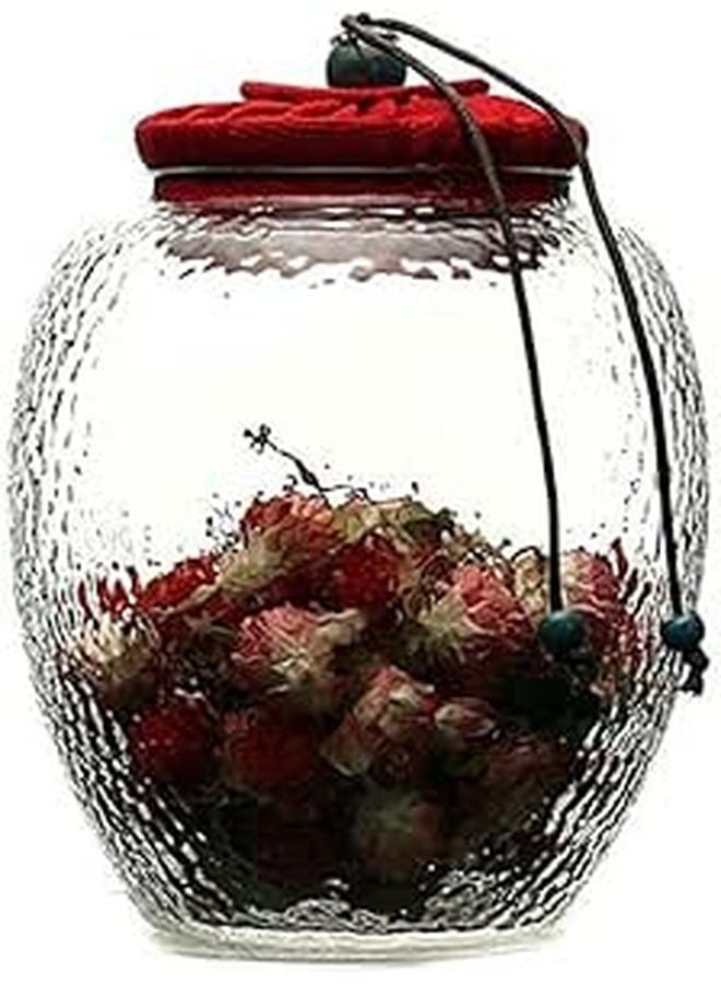 Red Glass Tea Canister With Airtight Cloth Cover For Loose Tea Coffee Beans Storage - Image 1