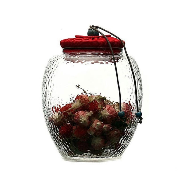 Red Glass Tea Canister With Airtight Cloth Cover For Loose Tea Coffee Beans Storage - Image 2