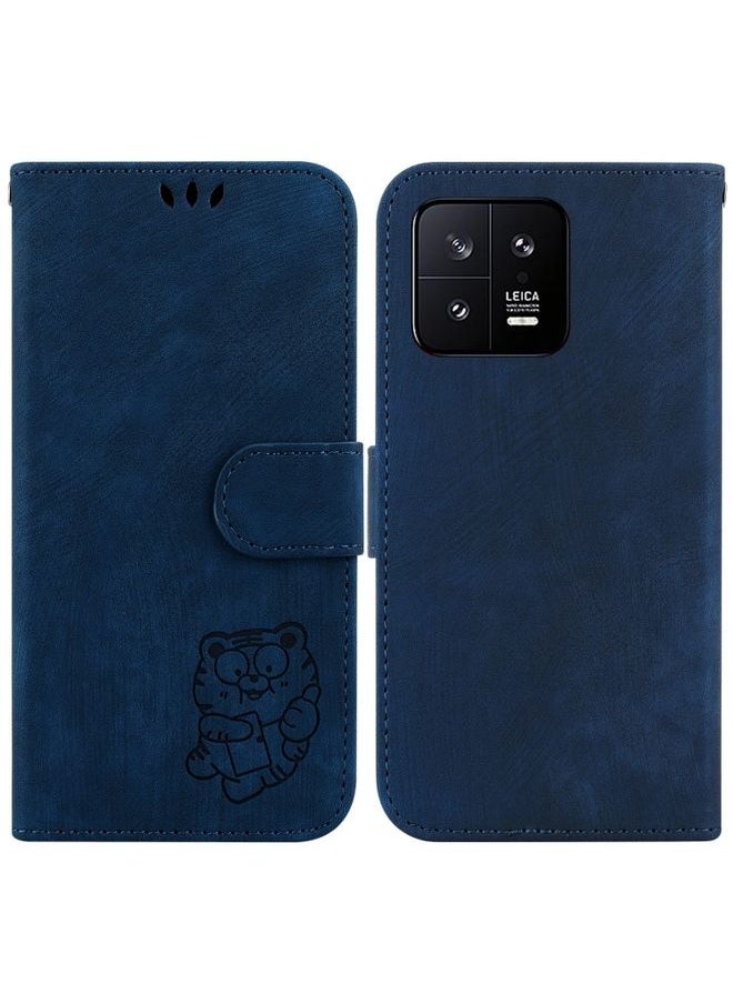 HuHa Case Cover For Xiaomi 13 5G Little Tiger Embossed Leather Phone Case Dark Blue 