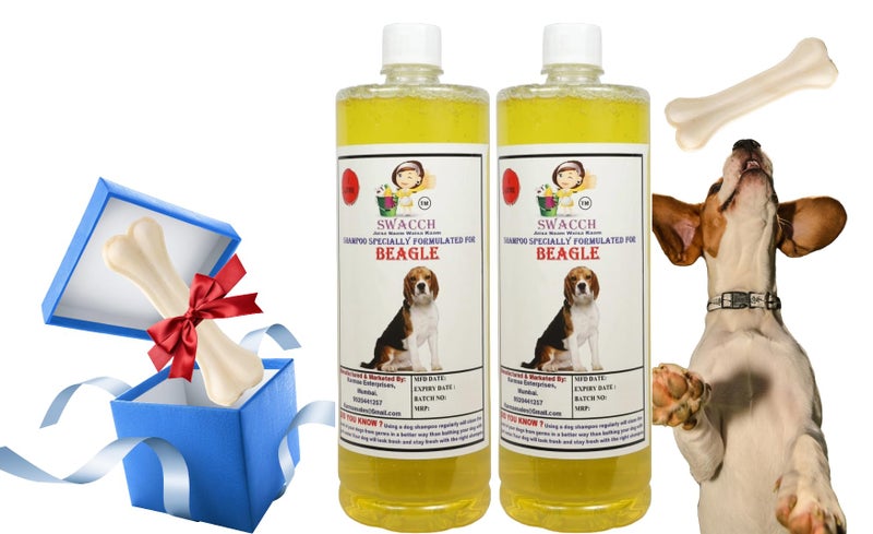 swacch Shampoo | Puppy Safe Shampoo|Beagle Dog Shampoo (1 Litre) (Pack of 2) Lemon + Medium White Bone |Dog Chew Bones |Teething chew Toy|Dental Teething |Combo Pack - Image 1