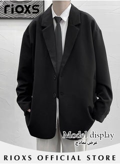 RIOXS Men's 3 Pieces Fashion Loose Blazer Suit Two Buttons Loose Blazer Jacket & Long Straight Blazer Pants & Long Sleeve White Shirt & Black Tier for  Prom Fashion Party or Daily Wear  - Image 3