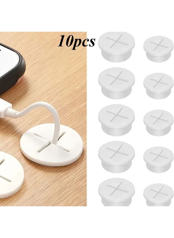10 Pcs White Heavy Duty Desk Grommets Cable Organizer Cross Design USB C Compatible - Image 1